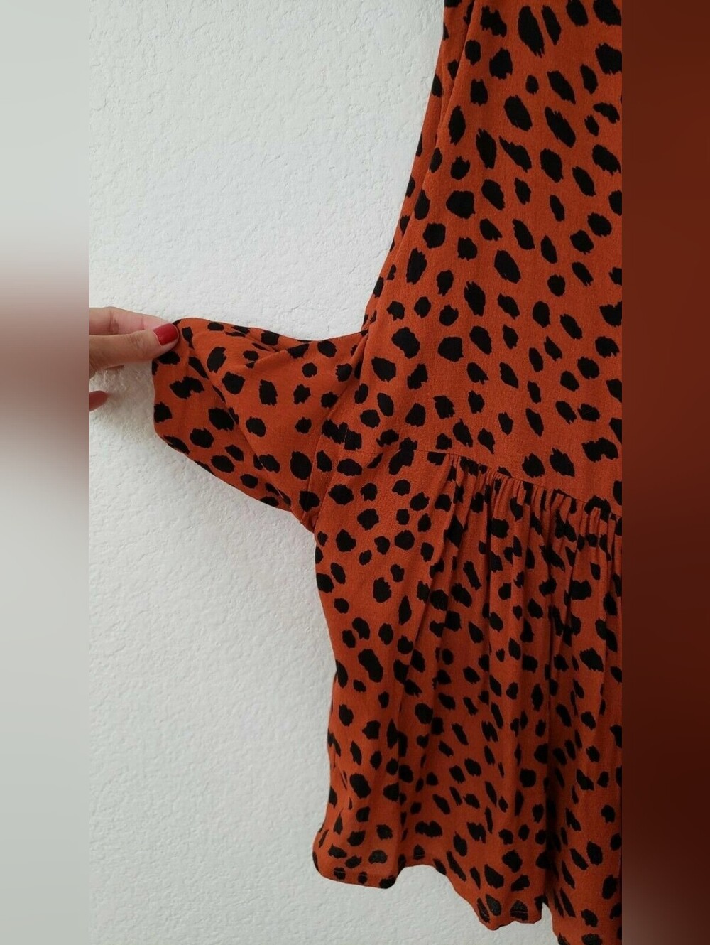 Sleeveless Rust Animal Print Tie-Neck Dress - Picture 4 of 4
